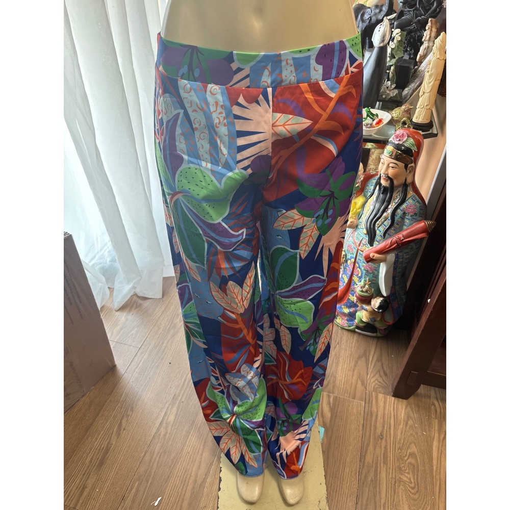 SHEIN Women Tropical Floral Print Wide Leg Pants Multicolo Size L 8/10 High Rise